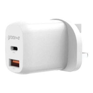 Groove Dual USB-A & USB-C Mains Charger 20W Power Delivery - White