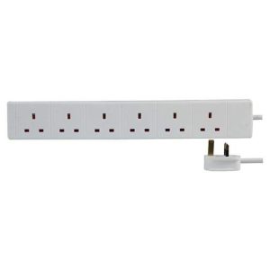 Pro Elec 5m 6 Gng Extension Lead White