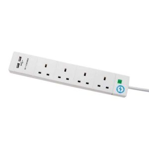 Pro Elec 13A 2m 4 Gng Extension Lead with 2 USB Sockets