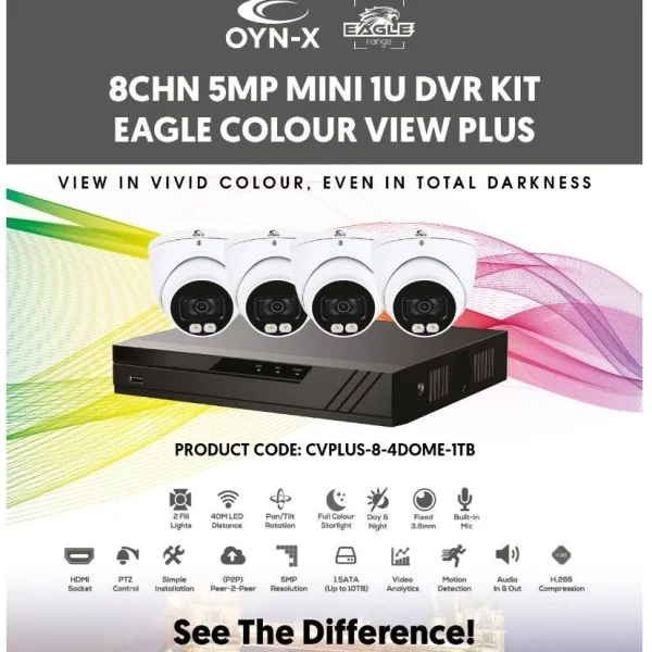 Qvis CVPLUS-8-4DOME-1TB 5MP 4 Camera Colourview CCTV Kit - Image 4