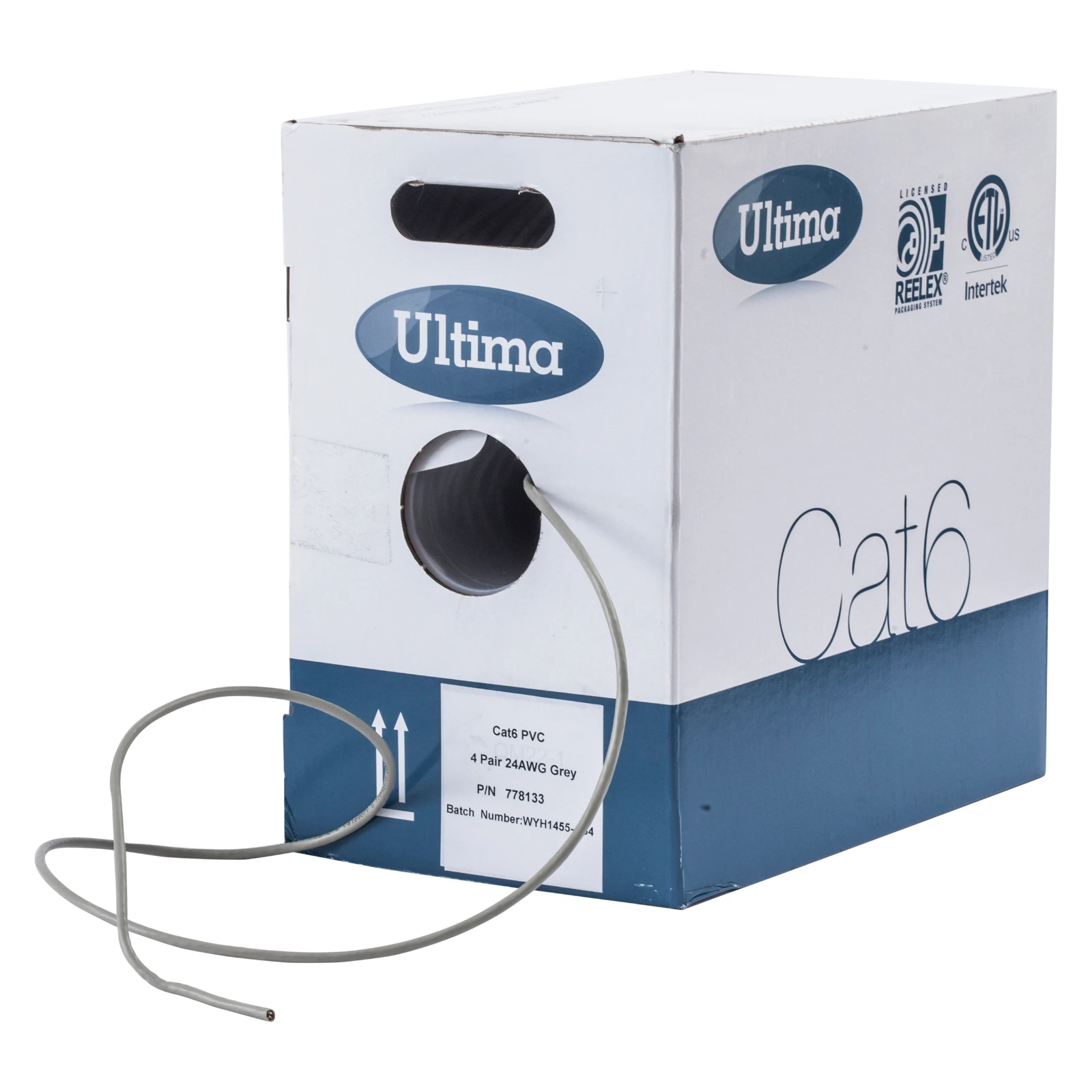 Ultima Solid Cat6 U/UTP CM 4 Pair Eca Reelex II Grey (L)305Mtr NVP Rating 67% Outer Dia 5.9mm