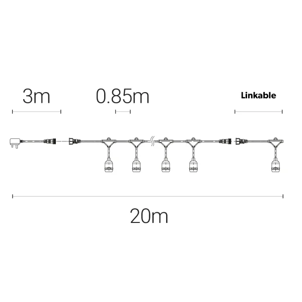 IP44 E27 Lampholder LED Lighting Festoon 20m - Image 3