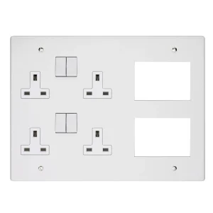 Multi Media Plate (2 X 2 Gang Socket + 2X3 Data Module Frame) White