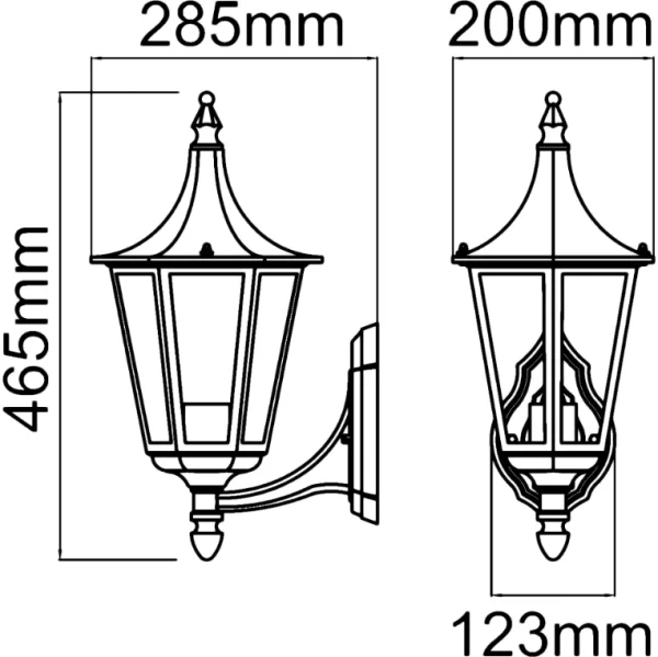 KSR Outdoor Lantern 6 Sided Upwards E27 75W Black