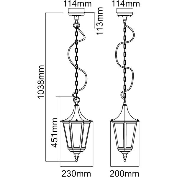KSR Outdoor Lantern 6 Sided Hanging E27 75W Black - Image 3