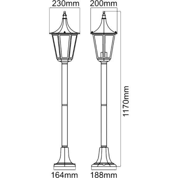 KSR Outdoor Lantern 6 Sided Mini Post E27 75W 1m Black - Image 3