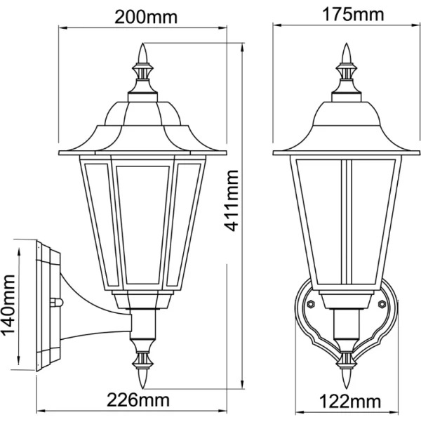 KSR Outdoor Wall Lantern LED Upward 7W Black Polycarbonate 4000K 370Lm - Image 3