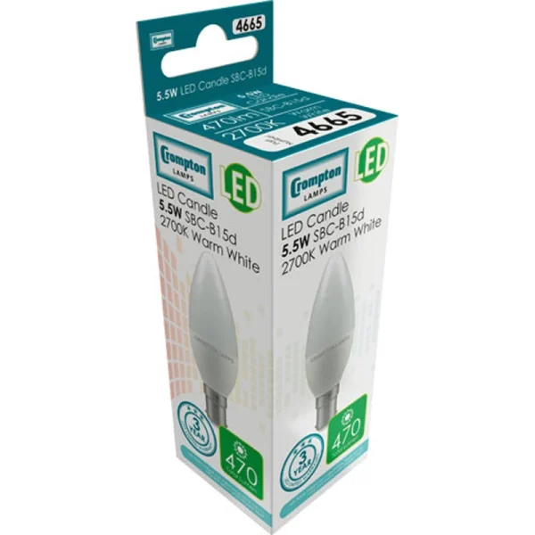 Crompton 11304 LED Candle Bulb 5.5W 2700K SBC B15d - Warm White - Image 3