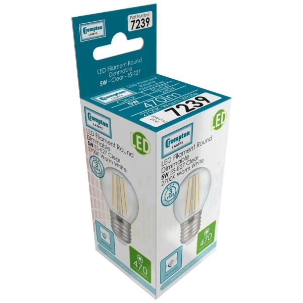 Crompton 7239 LED Light Bulb Filament Round Dimmable - Image 3