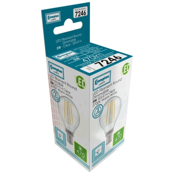 Crompton 7246 LED Filament Light Bulb Round Dimmable - Image 3