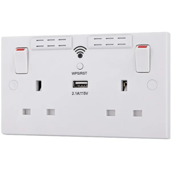 BG 922UWR 13A Twin Switched Socket with Wi-Fi Extender + USB Charger