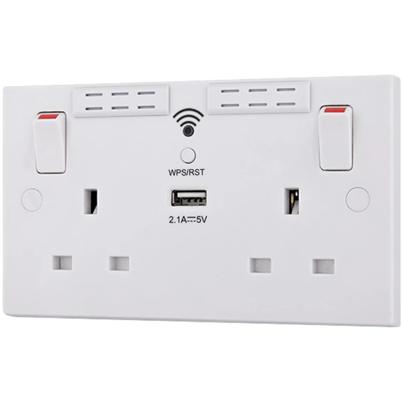 BG 922UWR 13A Twin Switched Socket with Wi-Fi Extender + USB Charger
