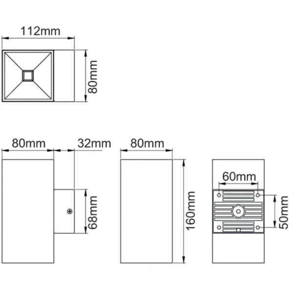 KSR Wall Light Square UpPlusDown LED 4000K 2 x 5W Antrhacite - Image 3