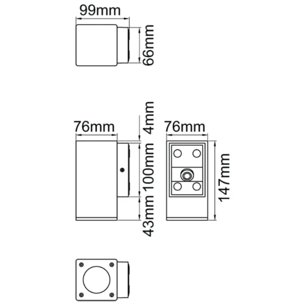 KSR Wall Light LED Outdoor Square Single GU10 10W Black IP65 - Image 3