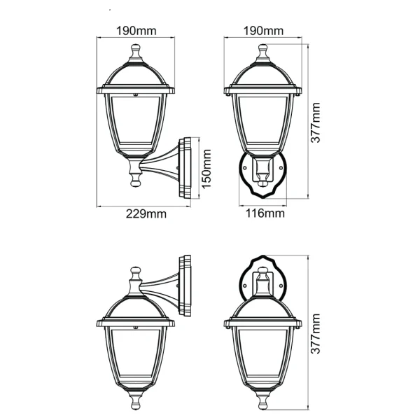 KSR KSR1512 Bastia 8W 4 Sided Upward/Downward Outdoor Wall Lantern Black - Image 4