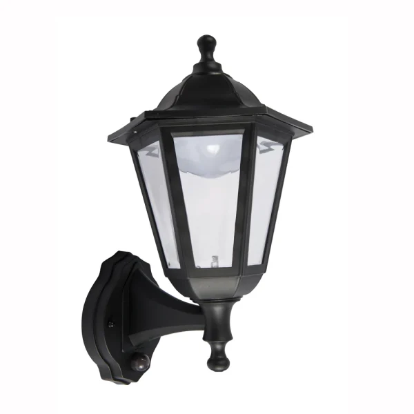 KSR KSR1517 Bastia 8W 6 Sided Upward Outdoor Wall Lantern with PIR Black