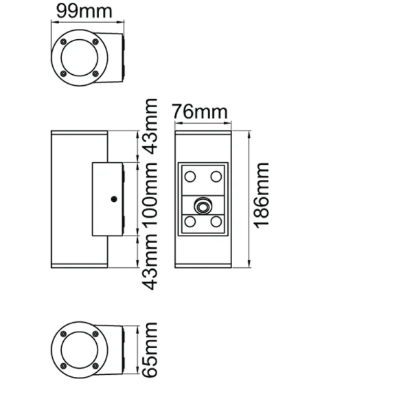 KSR Wall Light Round Updown GU10 2 x 9W IP65 NO Lamp Black - Image 4