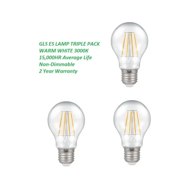 Steeple STFILGLSWWES3 LED GLS Filament Lamp Clear 7.5W Dimmable 2700K ES - 3 Pack
