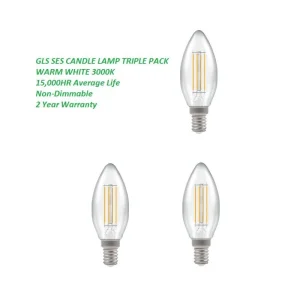 Essentials LED 5W SES Candle Bulbs 3000K - 3 Pack (STFILCANWWSES3)