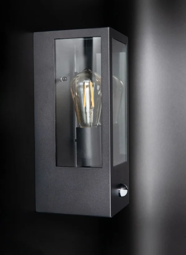 KSR Barella Wall Lantern Single E27 PIR Black IP44 - Image 3