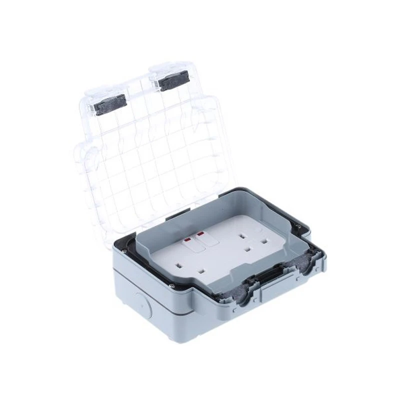 MK Weatherproof Socket 2 Gang 13A Switched IP66 Grey/Clear Cover - Image 3
