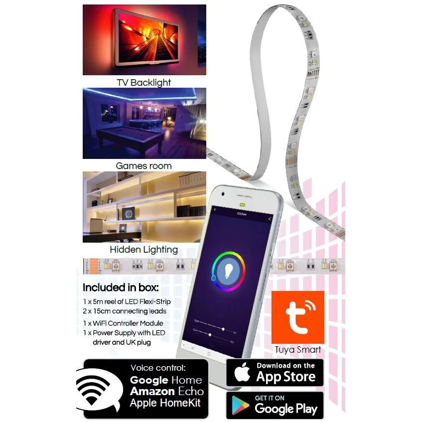 Crompton 12417 LED Smart Flexi Strip Kit 5m Dimmable RGB + Tuneable White 2700K-6500K - Image 3