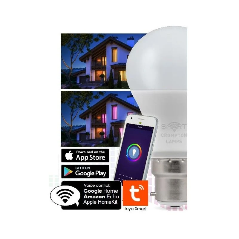 Crompton 12332 LED Smart GLS Thermal Plastic Dimmable 8.5W RGB+ 3000K ES-E27 - Image 3