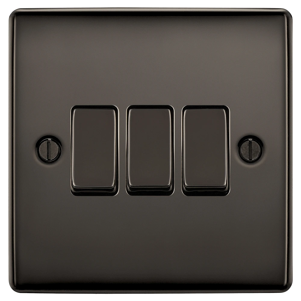 BG Nexus NBN43 Plate Switch Black Nickel 3 Gang 2 Way 10AX - Image 4