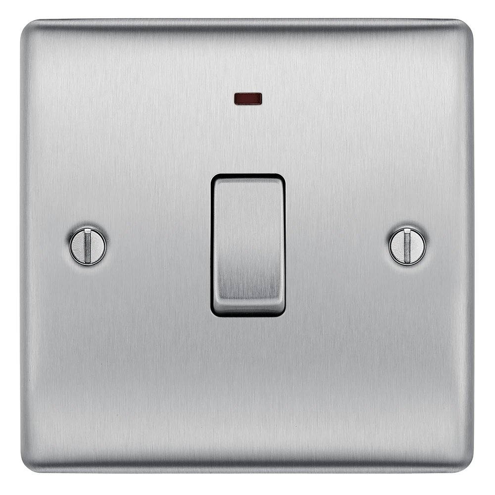 BG Nexus NBS31 Brushed Steel Switch Double Pole With Neon 20A - Image 4
