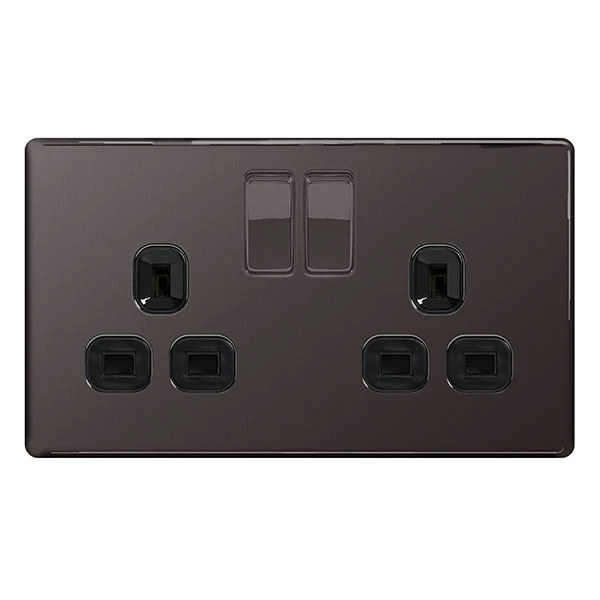 13A 2 Gang Black Insert Switched Socket Outlet - Image 3