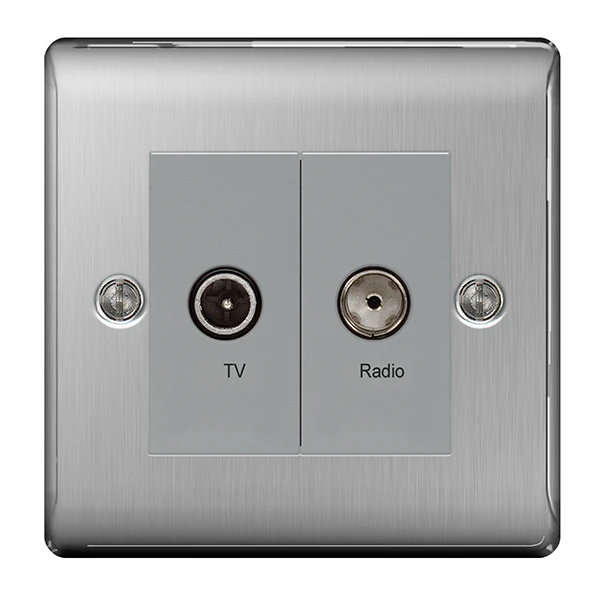 Nexus Metal Brushed Steel 2 Gang Diplex Tv/Fm Socket Outlet - Image 3