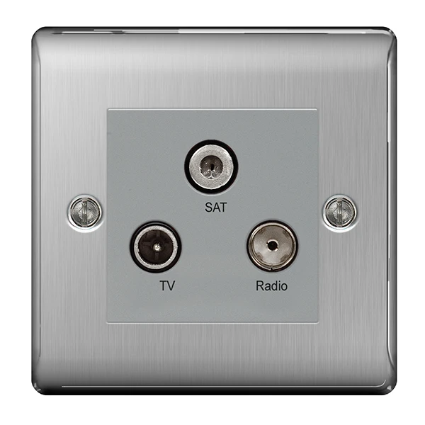 Nexus Metal Brushed Steel 2 Gang Triplex Tv/Fm.Screened Socket - Image 3