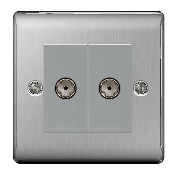 Nexus Metal Brushed Steel 2 Gang Isolated Co-Axial Socket - Image 3