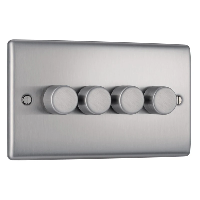 Nexus Metal Brushed Steel 4 Gang 2 Way Push Type Trailing Edge 200W Push Type Dimmer Switch - Image 3