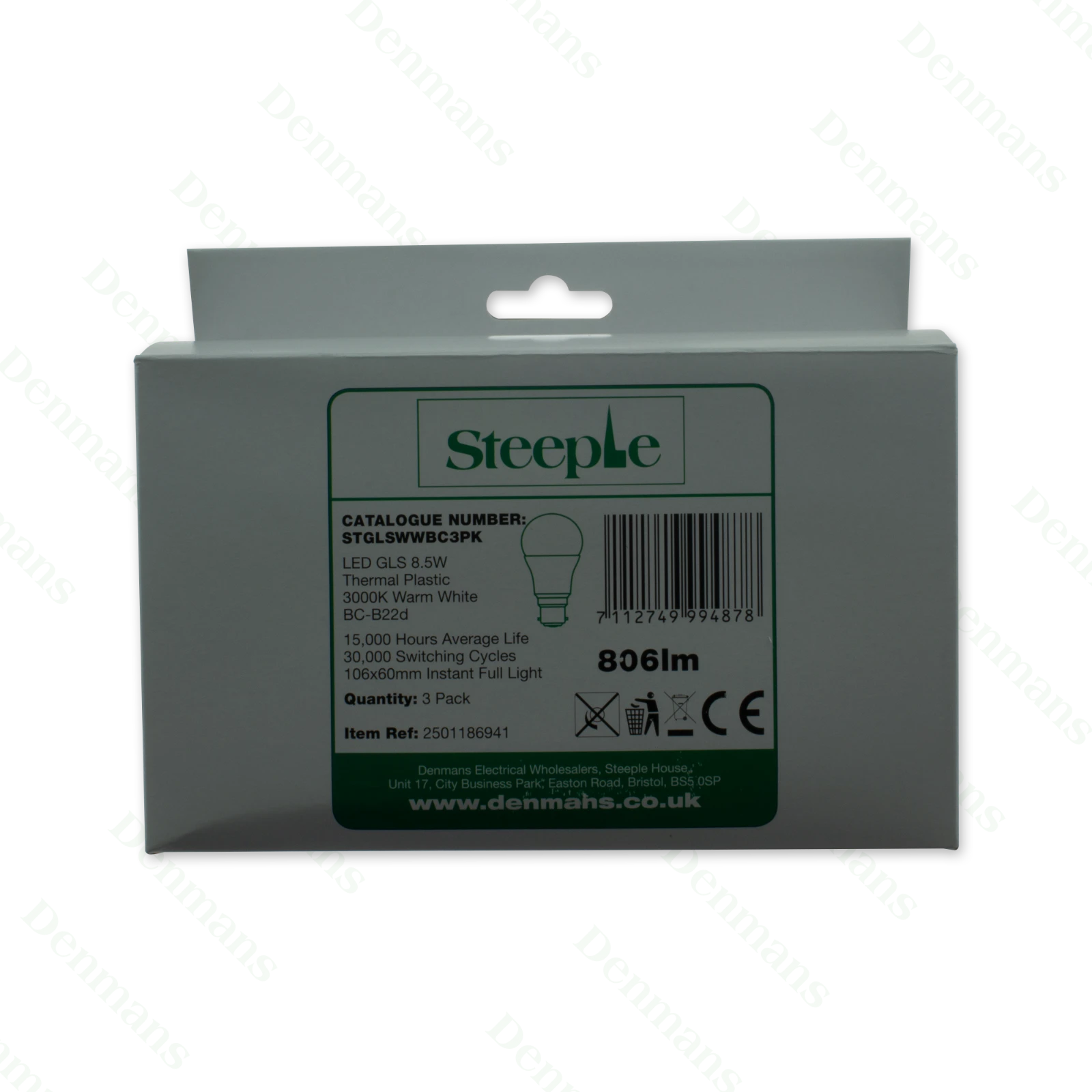 Steeple 3 pack LED Lamps 8.5W GLS BC 3000K - Image 3