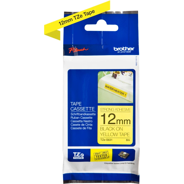 Brother Pro Tape TZE-S631 Strong Adhesive Tape Black On Yellow 12mm - Image 4