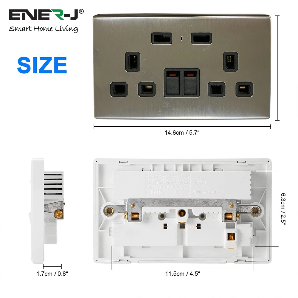 Ener-J SHA5283 13A Smart WiFi Twin Wall Sockets With 2 USB Ports - Silver - Image 4
