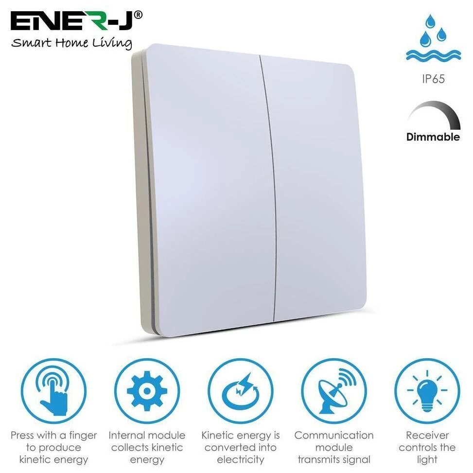 Ener-J WS1025 2 Gang 'Pro Range' Kinetic Dimmable Switch - White - Image 3