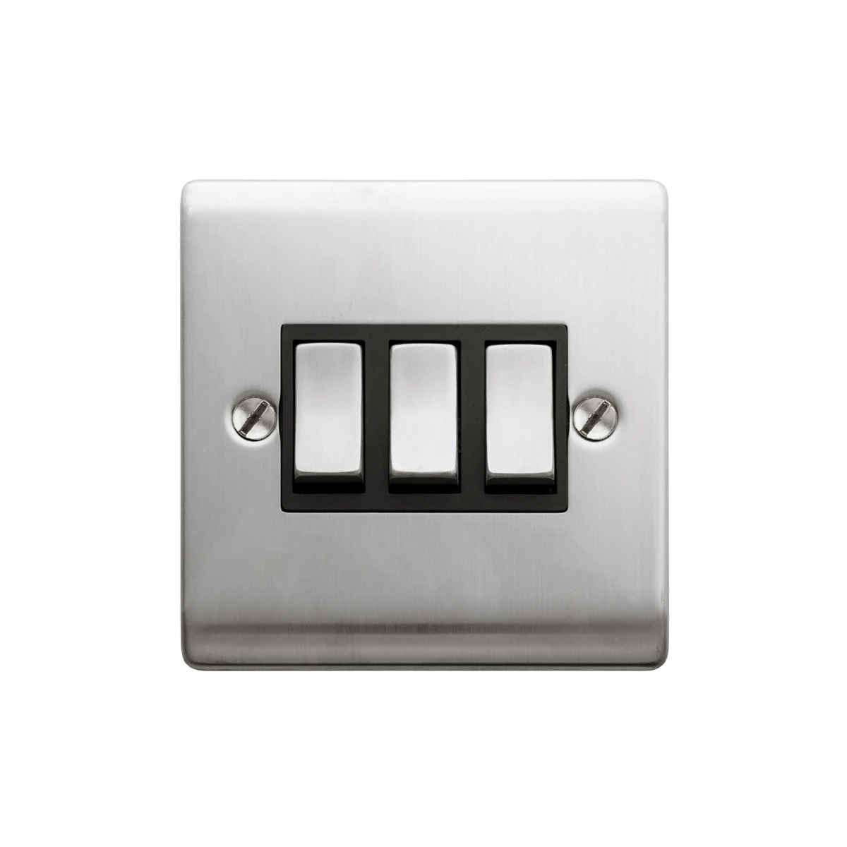 Designa 23S532B 3 Gang 2 Way 10AX Plate Switch Satin Steel with Black Insert - Image 3