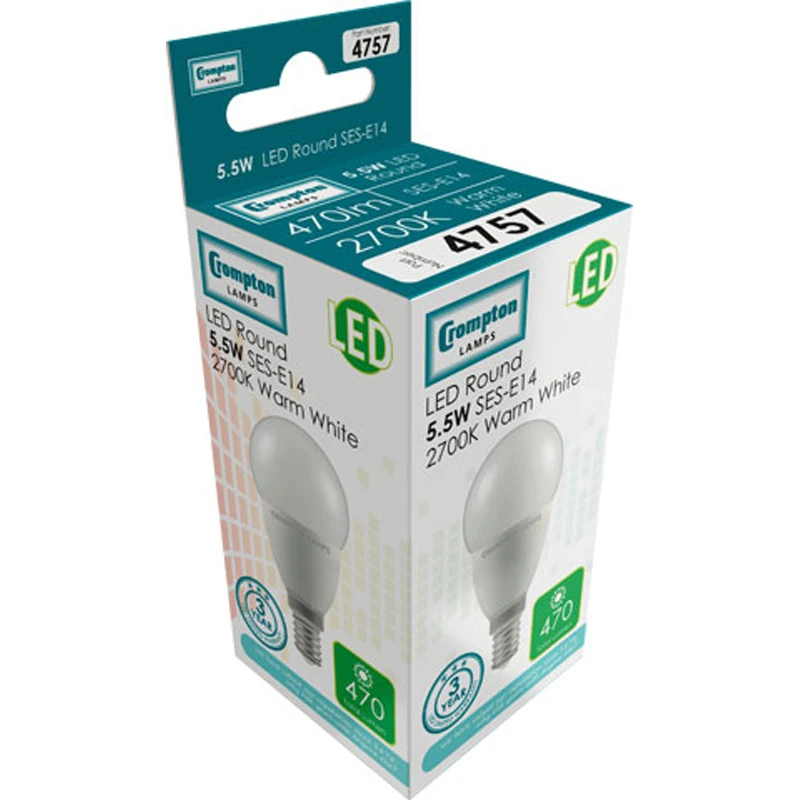 Crompton 11526 LED Round Golfball Light Bulb 5.5W 2700K SES-E14 - Warm White - Image 3