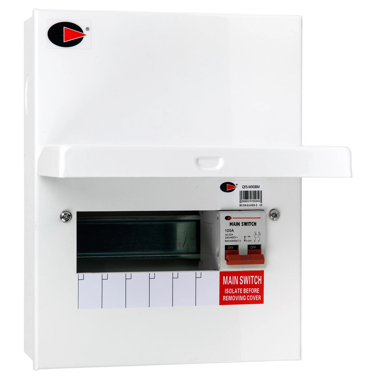 CGD QFS-MX08M 6 Way Metal Clad Consumer Unit with 100A Isolator Incomer - Image 3