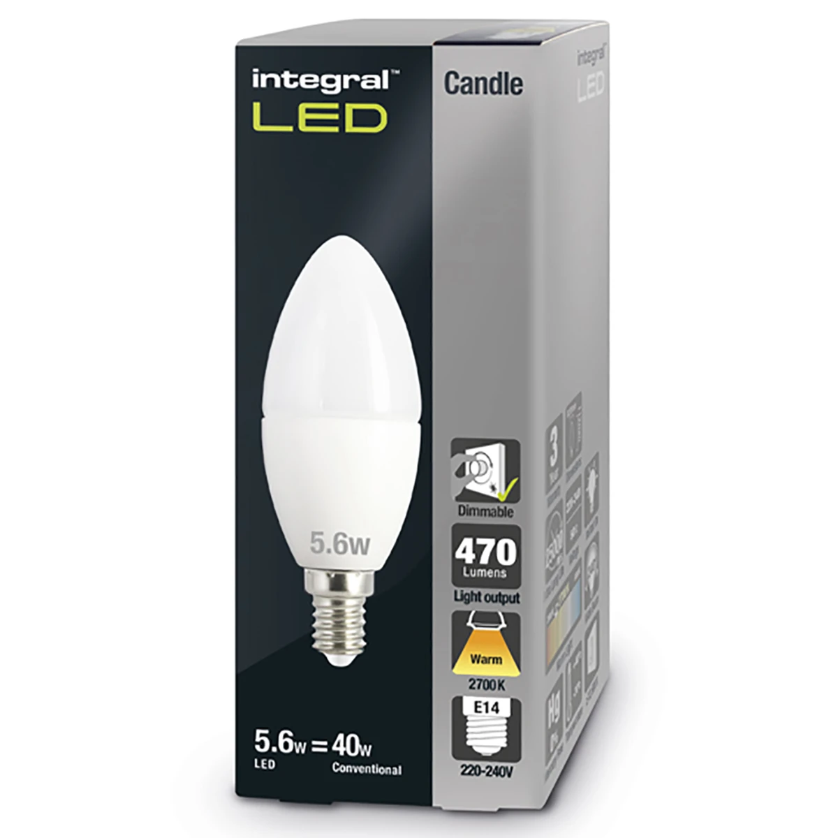 Candle Bulb E14 470LM 4.2W 2700K Dimmable 240 Beam Frosted Integral - Image 4