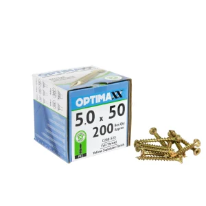 Optimaxx C288-525 Pz Countersunk Wood Screws 5 x 50mm Zinc & Yellow - 200 Pack