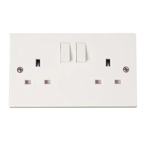 Socket 2 Gang Switched DP 13A Standard Square Edge White
