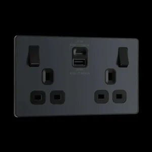 Matt Black Double Switched Single Pole With USB A + C (22W) Socket