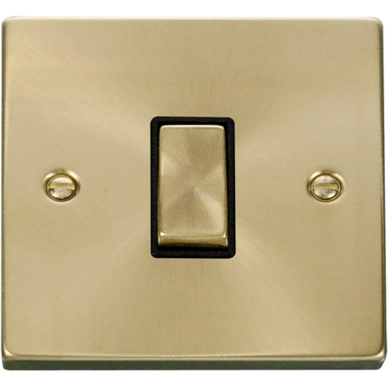 Victorian Satin Brass Black Insert 10AX Ingot 1 Gang 2 Way Plate Switch - Image 2