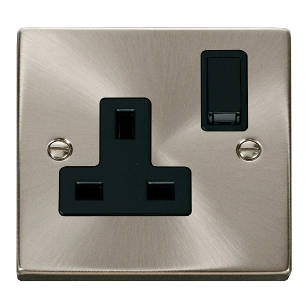 Socket 1 Gang DP Switched 13A Satin Chrome Black Insert Victorian - Image 2