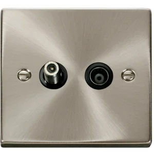 Victorian Satin Chrome Black Insert Isolated Satellite & Isolated Coaxial Outlet