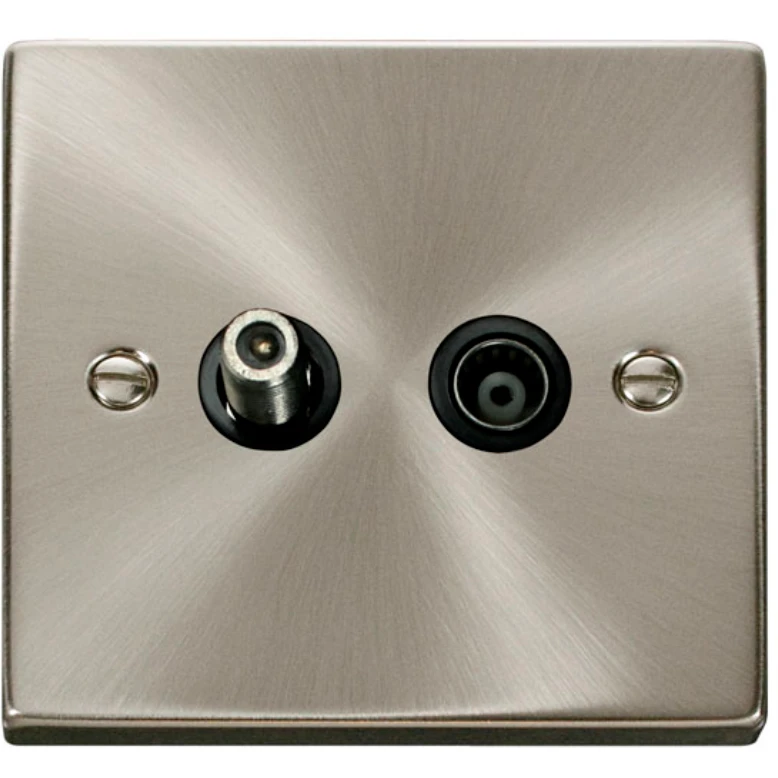 Victorian Satin Chrome Black Insert Isolated Satellite & Isolated Coaxial Outlet - Image 2