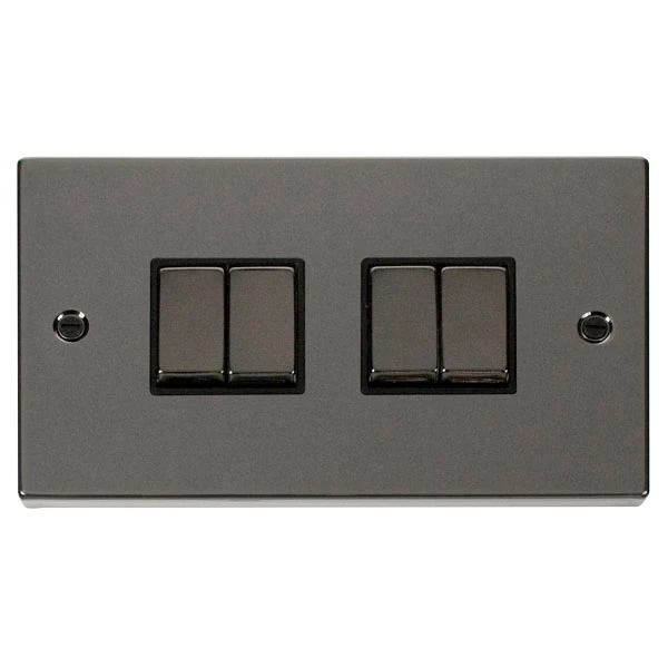 Plate Switch 4 Gang 2 Way 10A Black Nickel Black Insert Victorian - Image 2